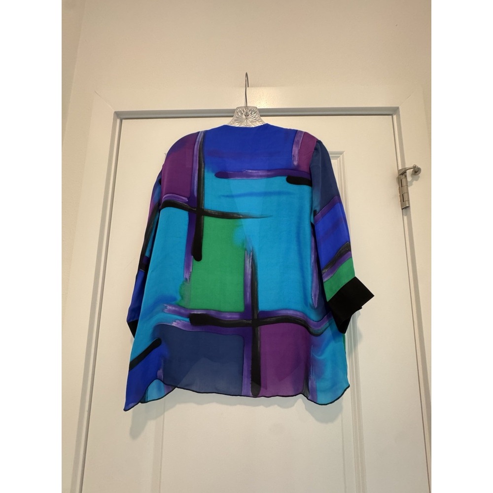 Simply Silk 100% Silk Patchwork Kimono Jacket Multicolor Abstract Print Sz M - Picture 3 of 9